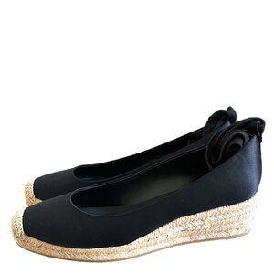 Tory Burch Heather Satin Wedge Espadrille In Black Size 6.5